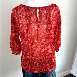 Mossimo Supply Co Burnt Red and cream Smocked Blouse with 3/4 Sleeves